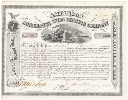 1868 William Fargo Signed American Express Company Stock Certificate (Beckett)